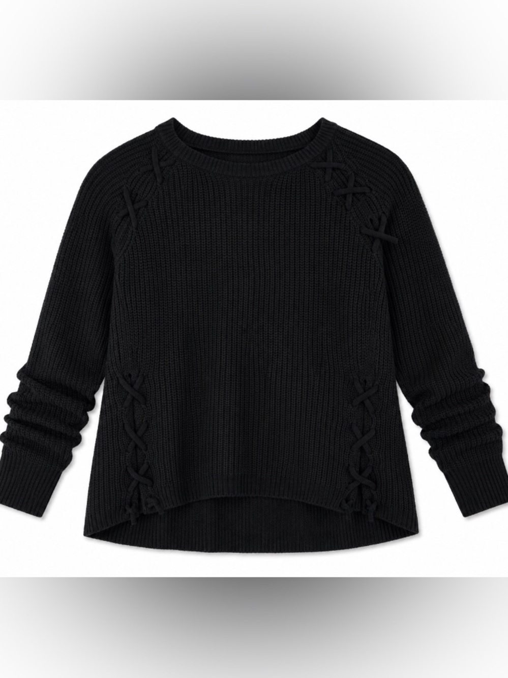 What’sNext • Black • High-Low • Knit Sweater • Criss-Cross Detail